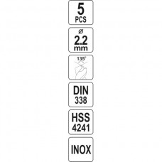 YATO Set 5 burghie pentru gaurit metal, diametru 2..